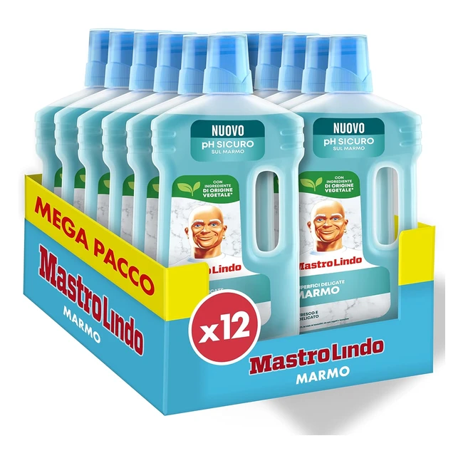 Mastro Lindo Detersivo Pavimenti Marmo Liquido 12 Confezioni 930ml - Profumo Fresco e Delicato