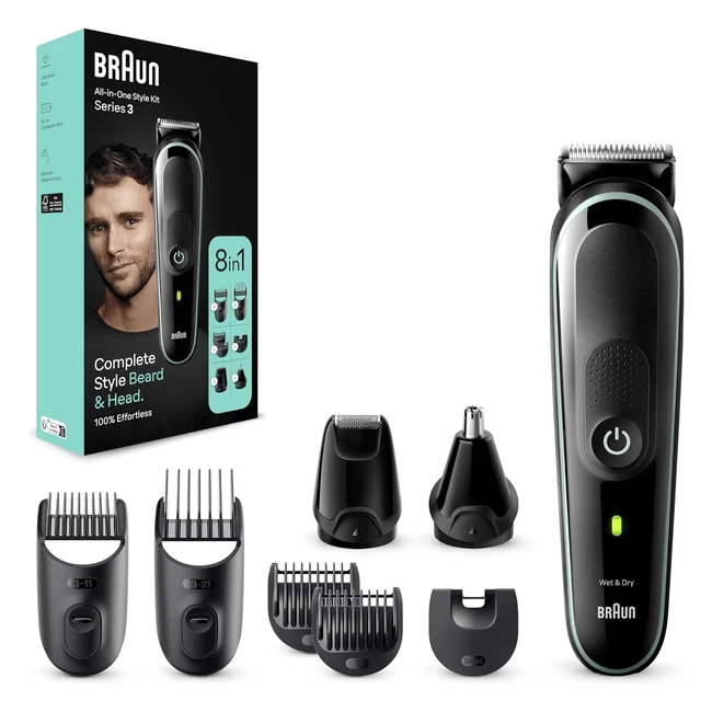 Regolabarba Braun 8in1 Uomo MGK3441 - Rasatura Impeccabile Barba Viso Naso Orecchie