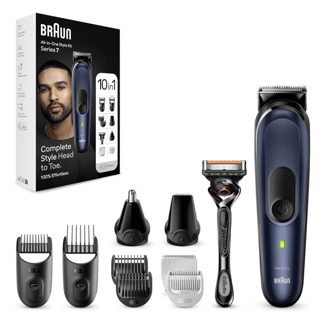 Braun Rasoio Elettrico Barba e Capelli Regolabarba Tagliacapelli Uomo 10in1 Styling Kit MGK7410 Blue