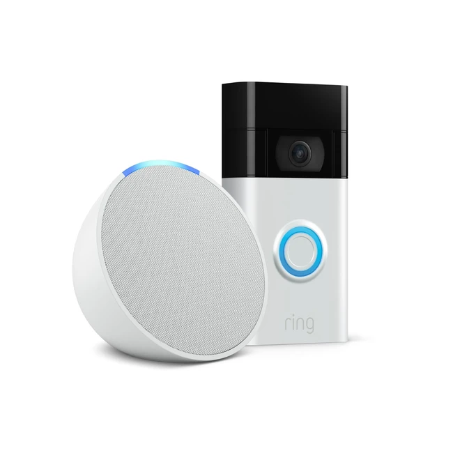 Ring Video-Türklingel Akku 1080p HD Nickel Matt Echo Pop Weiß Smart Home
