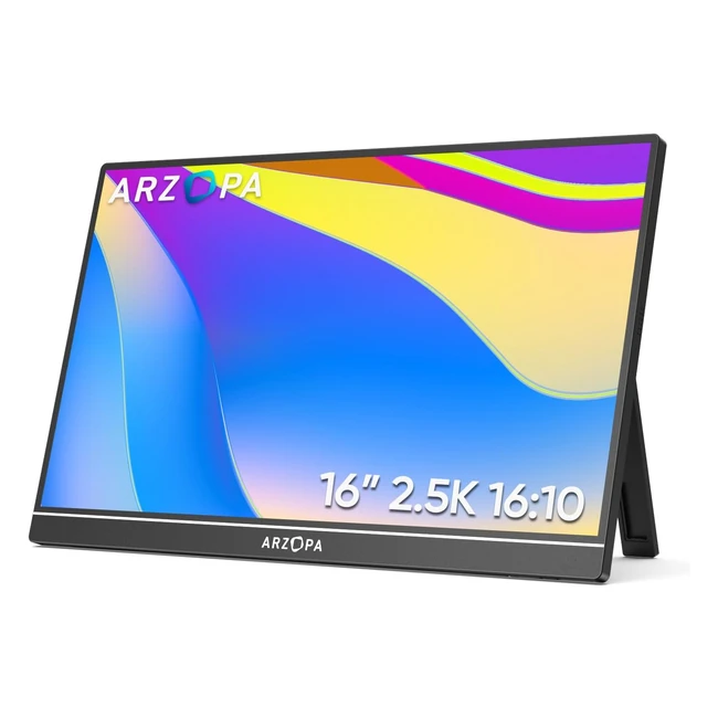 Arzopa 25k Portable Monitor 16 inch 2560x1600 HDR 500nits 8bit QHD USB-C HDMI Laptop Monitor 1610 IPS Eye Care External Second Screen for Mac PC Phone PS45 Xbox Z1RC