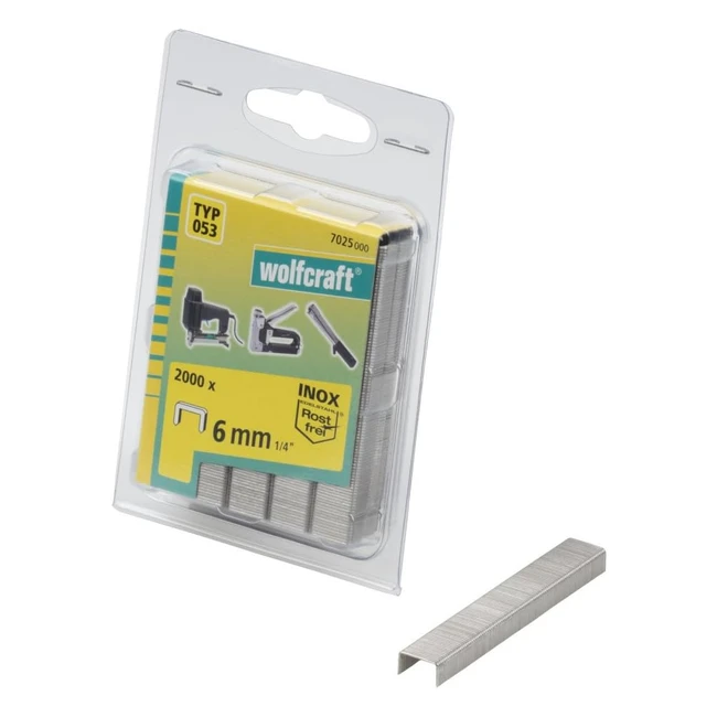 wolfcraft 7025000 Breitrückenklammern Inox Typ 053 Silber 6 mm 2000 Stück - Rostfrei & Langlebig