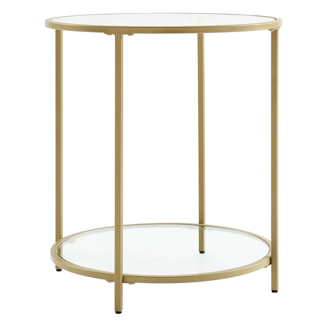 VASAGLE Round Side Table Small Coffee Table 2-Tier Tempered Glass End Table with Steel Frame Bedside Table Modern Style Gold LGT034A61