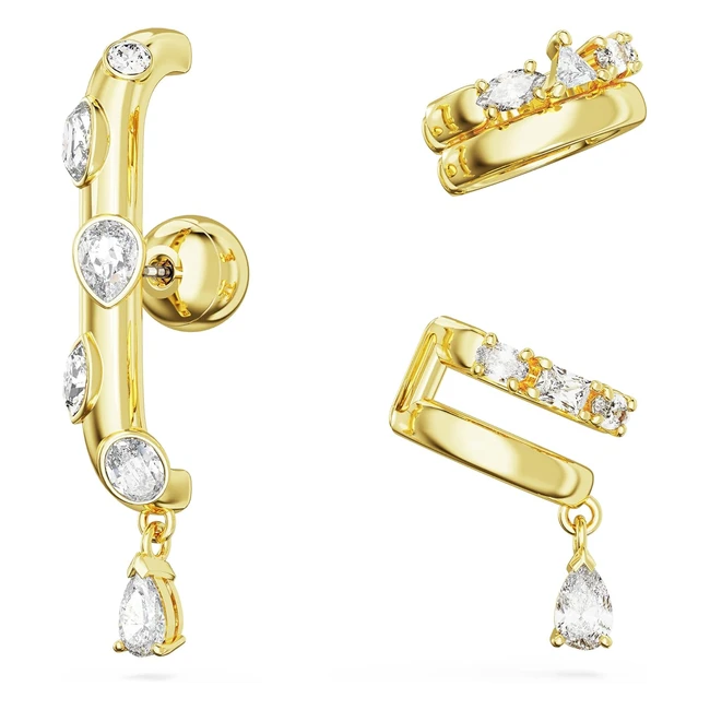 Swarovski Dextera Collection Earrings & Ear Cuff Set - Goldtone Plated - Set of 3