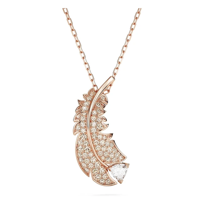 Swarovski Nice Feather Pendant Necklace White Zirconia Pink Crystals Rose Goldtone Plating