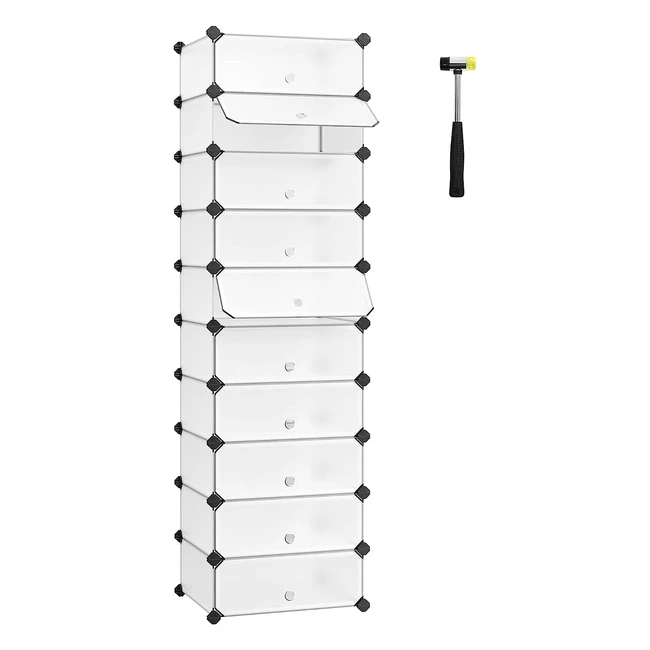 Songmics Interlocking Shoe Rack 10 Slot Modular DIY Storage Shelf - White LPC10W