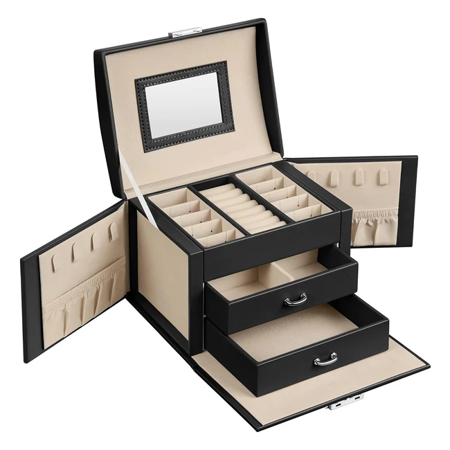 Boite à bijoux Songmics 3 niveaux avec miroir et serrure - Noir d'encre