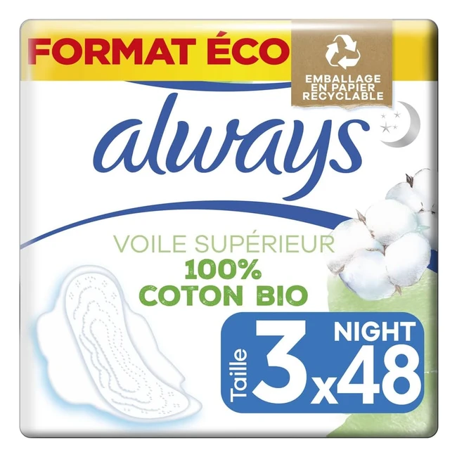 Always Cotton Protection Serviettes Hygiéniques Taille 3 Night - 48 Serviettes