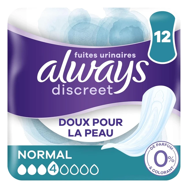 Always Discreet Serviettes Hygiéniques Incontinence Femme Normal 4 Gouttes - Pack 1 Mois