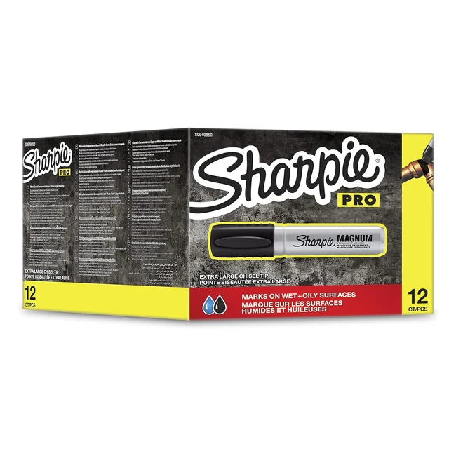 Sharpie Pro Magnum Permanent Markers - Chisel Tip - Black Ink - 12 Count - Powerful Black Ink for Wet and Oily Surfaces