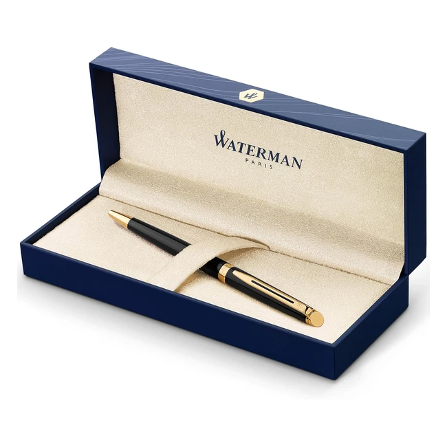 Waterman Hmisphre Ballpoint Pen Gloss Black 23k Gold Trim Medium Point Blue Ink