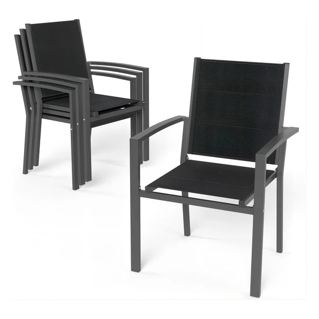 Devoko Gartenstühle stapelbar Aluminium Outdoor Stühle Traglast 140 kg dunkelgrau Set von 4