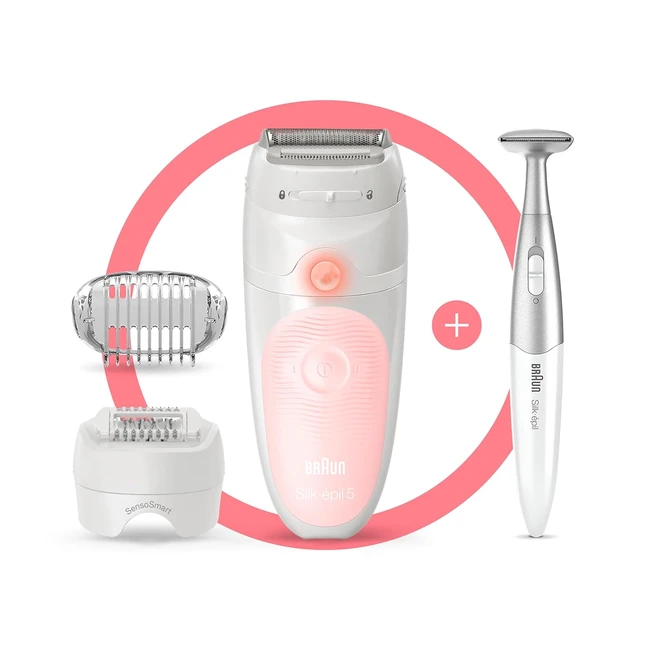 Braun Silk-épil 5 Epilierer für Frauen mit Rasier- und Trimmeraufsatz - sanfte Haarentfernung - nass & trocken - Hochfrequenzmassage - rutschfester Griff - weiß & pink