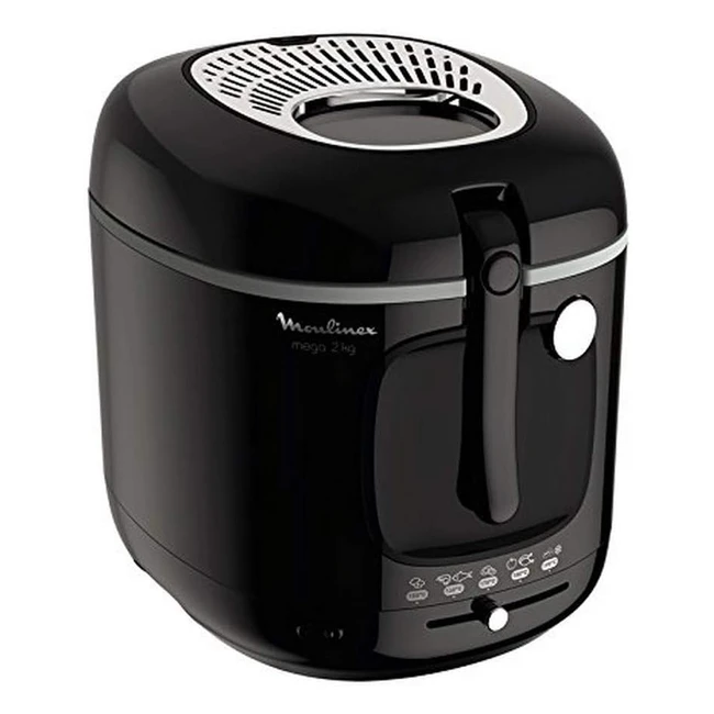 Moulinex AM480870 Friteuse Fry Mega Kunststoff Schwarzsilberfarben - Große Kapazität, Leicht zu Reinigen, Einstellbarer Thermostat