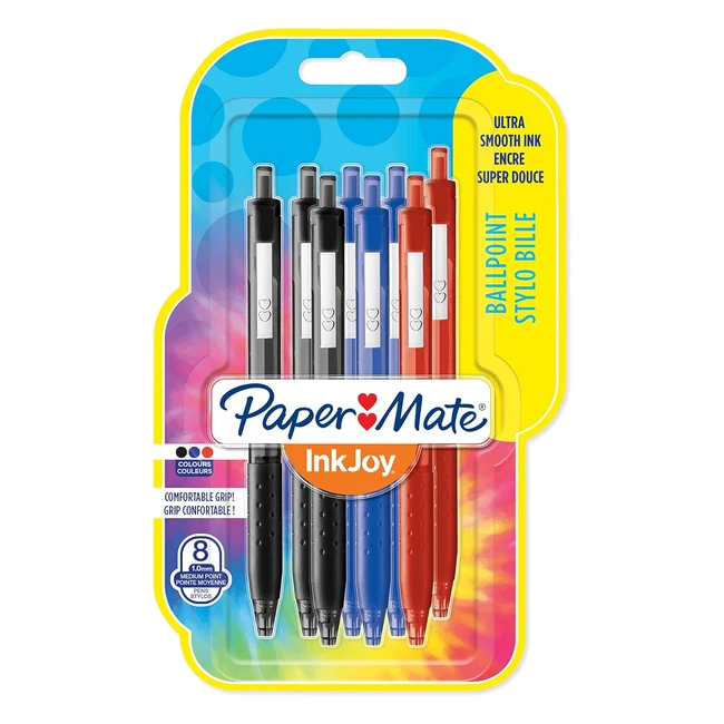 Stylo bille Paper Mate InkJoy 300RT - Lot de 8 - Pointe moyenne 1.0mm - Encre noire
