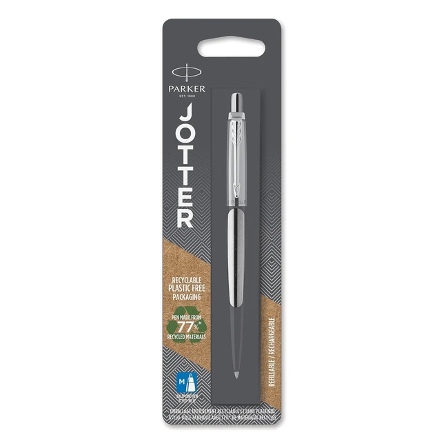 Stylo Parker Jotter Acier Inoxydable - Réf.1234 - Attributs Chromés - Emballé sous Blister