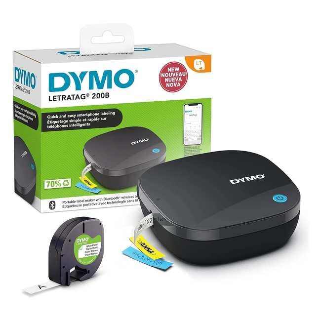 Dymo LetraTag 200B Étiqueteuse Bluetooth Compacte - iOS Android - Ruban Papier Blanc