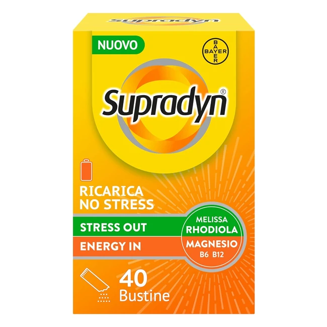 Supradyn Ricarica No Stress - Integratore Multivitaminico Antistress - Magnesio, Vitamine B - Rhodiola Rosea e Melissa - 40 Bustine Limone