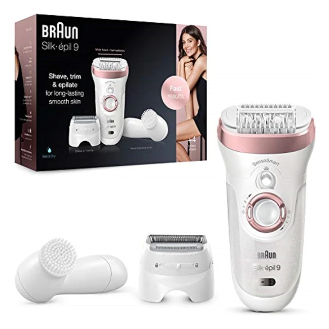 Braun Silkpil 9 Epilator for Women - Smooth Skin MicroGrip Tweezer Technology - Cordless Wet Dry - 100% Waterproof - UK 2 Pin Plug - 9880 WhitePink
