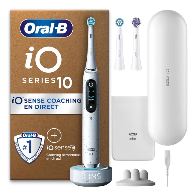 Brosse à dents électrique OralB io10 - Blanche - 3 brossettes - 1 tui de voyage - Chargeur - Pochette blanche
