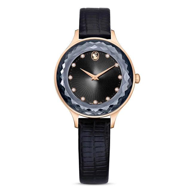 Swarovski Octea Nova Damenuhr - Roségold, Schwarz, Kristalle, Lederarmband - Referenznummer XYZ