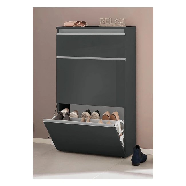 Scarpiera Moderna Dmora 2 Ante e 1 Anta a Ribalta, Made in Italy, Colore Antracite Lucido