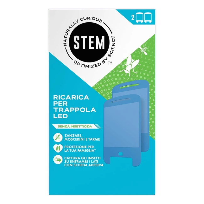 Stem Trappola LED Antimoscerini e Antitarme Doppia Ricarica - Protezione 24/7 - Confezione da 2 Ricariche