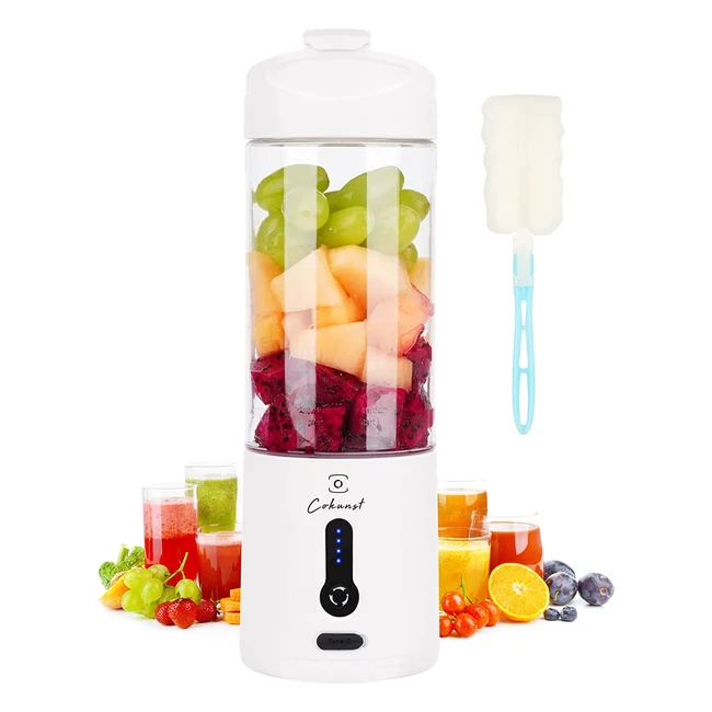 Cokunst Portable Blender - 18oz Smoothie Maker with 6 Blades and Type-C Rechargeable Battery