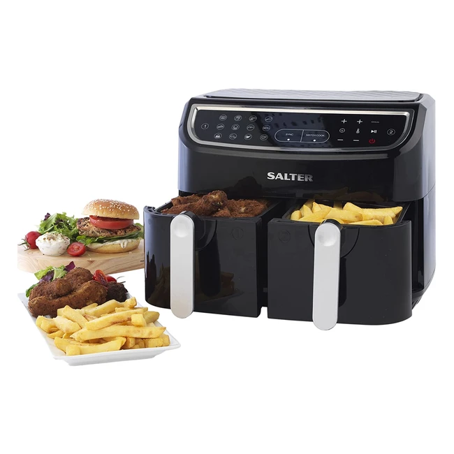 Salter Dual Air Fryer - Nonstick Cooking 2 XL Fry Trays 12 Presets 2200W2600