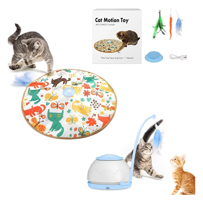 Tyasoleil Interactive Cat Toy - 2 in 1 Kitten Toy with 3 Feathers and Bell - Automatic 4 Modes Moving Kitten Toys