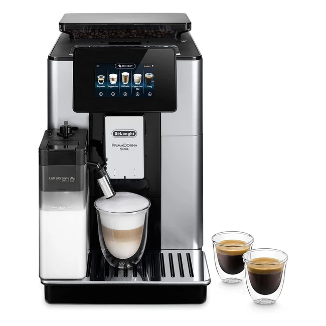 DeLonghi PrimaDonna Soul Perfetto ECAM 61255SB Kaffeevollautomat mit LatteCrema Milchsystem & Bean Adapt Technologie - 18 Rezepte & App-Steuerung - Silber
