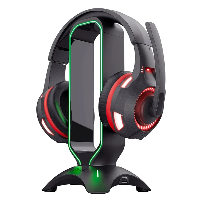 Support pour casque gamer RGB Trust Gaming GXT 265 Cintar - Taille universelle, LED avec rythme RGB, 2 ports USB, pieds antidérapants