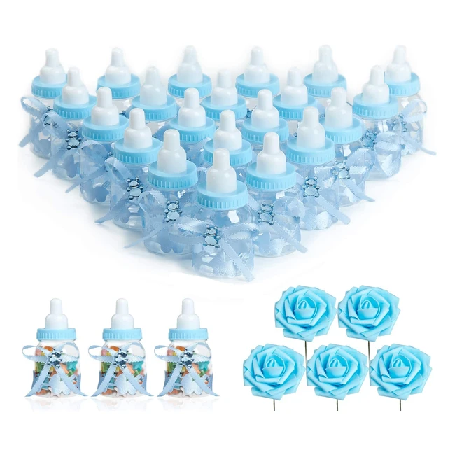 Nieting Baby Shower Feeding Bottle 24pcs with Artificial Roses & Candy Box - Blue