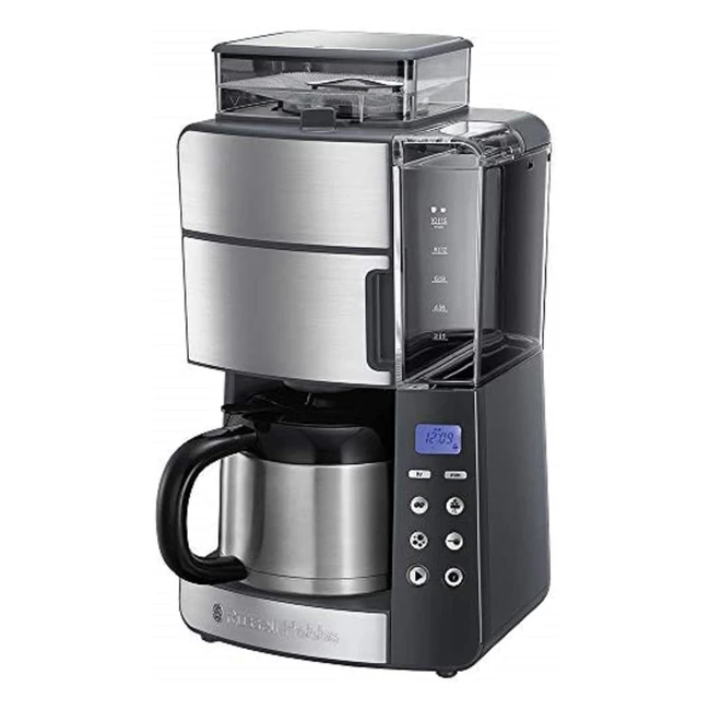 Russell Hobbs Grind & Brew 2562056 Kaffeemaschine mit Mahlwerk, Thermokanne, 10 Tassen, programmierbarer Timer, 3 Mahlstufen, 1000 W, Filterkaffeemaschine für Kaffeebohnen