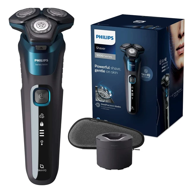 Philips Shaver Series 5000 S557950 - Electric Blue | Steel Precision Blades, Skiniq Technology, Multifunctional, Travel Case