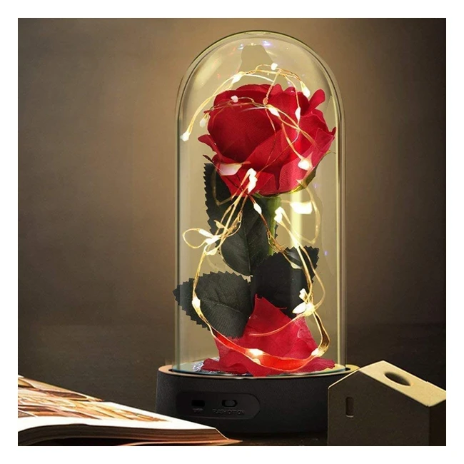 Enchanted Beauty and the Beast Rose Kit - Red Silk Rose with LED Light in Dome - Best Gift for Valentine's Day, Anniversary, Birthday, and More