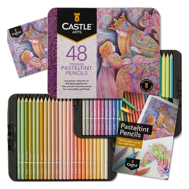 Castle Art Supplies 48 Pastel Pencils Set - Soft Sumptuous Tones for Professional Artists - Presentation Tin Box