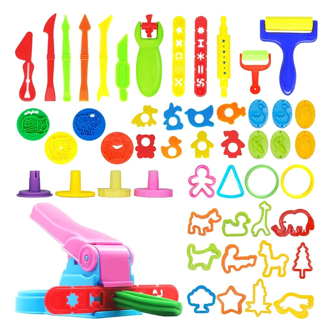 Hanmulee Dough Tools Kit - 51pcs Playdough Cutters and Accessories for Kids - Educational Toy Gift - Multicolored