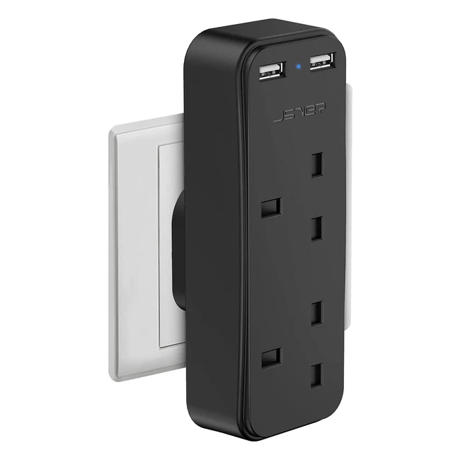 JSVER Double Plug Adapter with 2 USB Charging Ports - Compact and Portable Multi