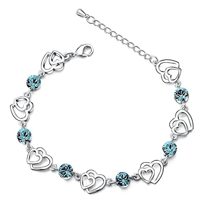 Pulsera de Plata de Ley 925 con Corazón de Cristal Azul para Mujeres - Cosie Lily