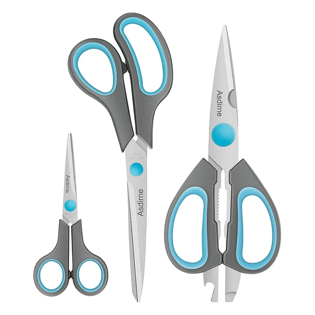 Multifunctional Kitchen Scissors with Soft Handles - 3pcs Blue/Grey