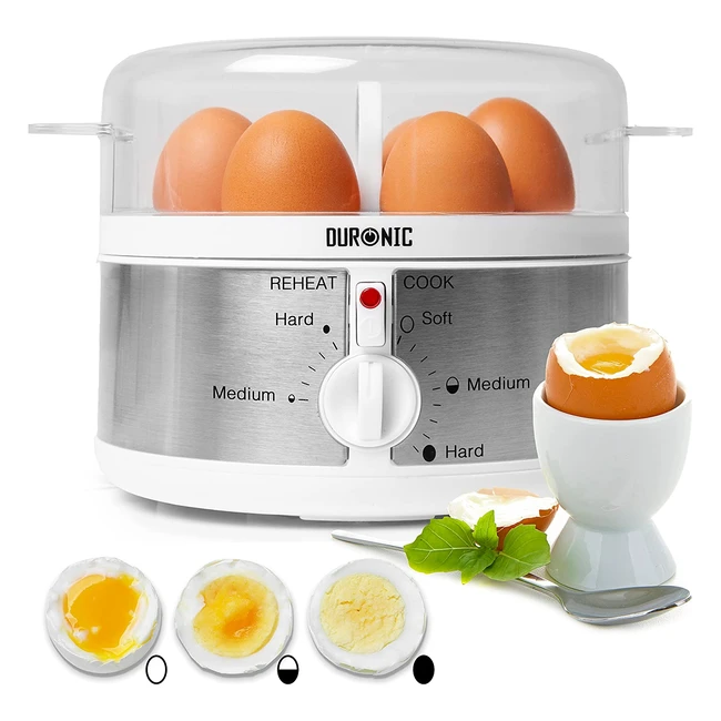 Duronic EB35 Electric Egg Boiler Steamer Cooker - Choose Your Perfect Boiled Egg Texture with Timer Settings and Buzzer Alarm