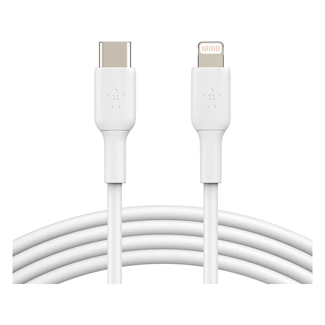 Câble de recharge rapide Belkin USB-C vers Lightning pour iPhone - Boost Charge certifié MFi - Blanc 1m