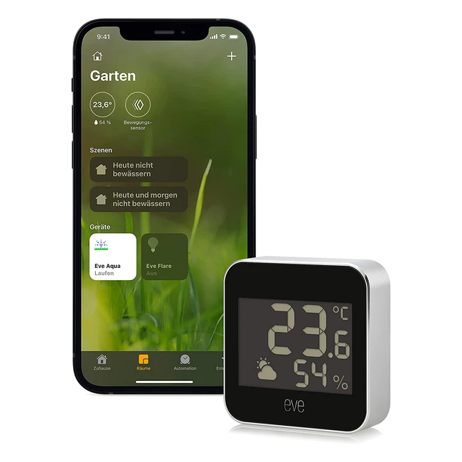 Eve Weather - Smarte Wetterstation mit Apple HomeKit-Technologie, Überwachung von Temperatur, Luftfeuchtigkeit und Luftdruck, IPX3-Wasserbeständigkeit, Bluetooth, Thread