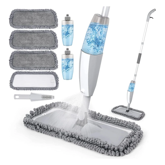 Tobeelec Spray Mop for Floor Cleaning - 360° Rotation, Advanced Spray System, 4 Reusable Pads, 2 Refillable Bottles