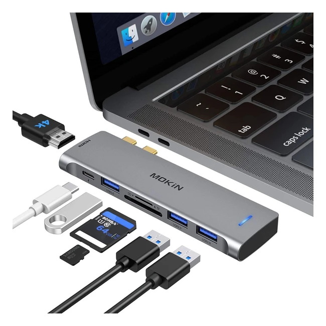 Hub USB C 7 en 2 pour MacBook Air M1/M2 et MacBook Pro 2021/2020/2019/2018 - 3 USB 3.0, HDMI 4K 60Hz, lecteur de carte SD/TF, Thunderbolt 3