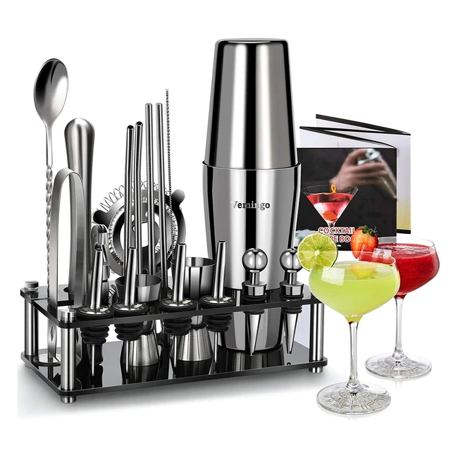 750ml Cocktail Making Set - Stainless Steel Bar Tool Kit with Boston Shaker, Strainer, Jigger, and Recipes - Great Bartender Gift
