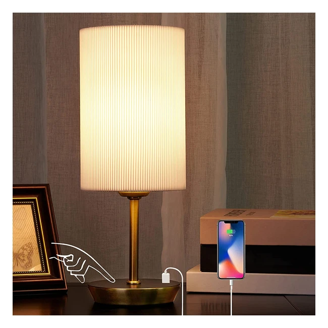 Jiawen Touch Bedside Lamp with USB Charging Ports - Modern Design, Dimmable, E27 Bulb Included