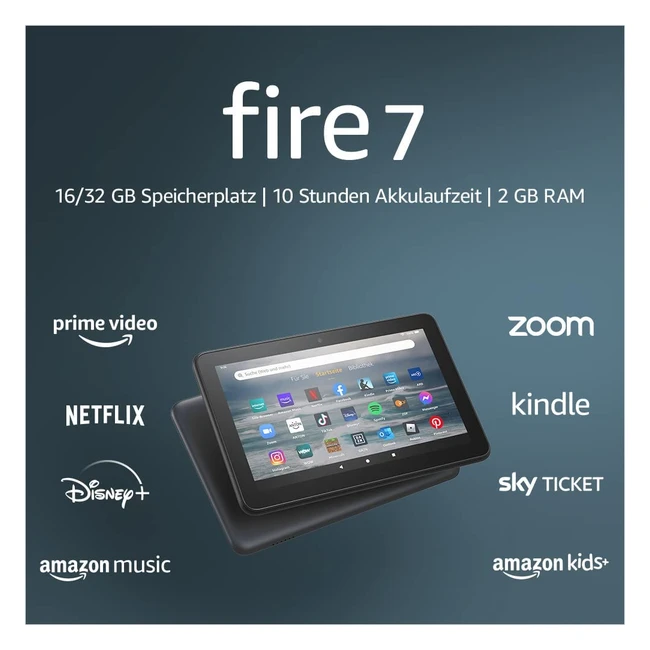 Neues Fire 7 Tablet, 7'' Display, 16 GB, 2022 Modell, Schwarz - Jetzt schneller und leistungsstärker!