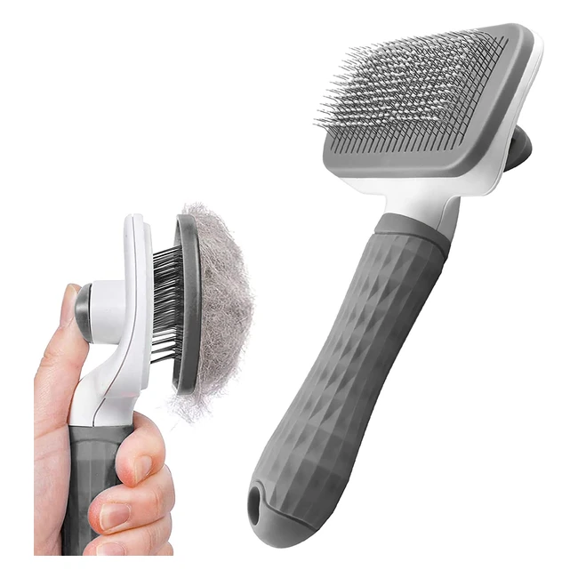 Self-Cleaning Dog and Cat Brush with Smooth Handle - Pet Grooming Tool for Shedding, Massage, and Tangled Hair